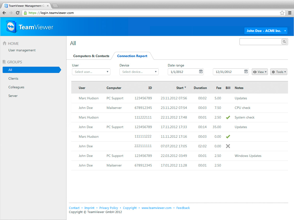 management console connection report